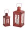 Melrose Weathered Candle Lanterns with Handle - 12” - Red - Set of 2